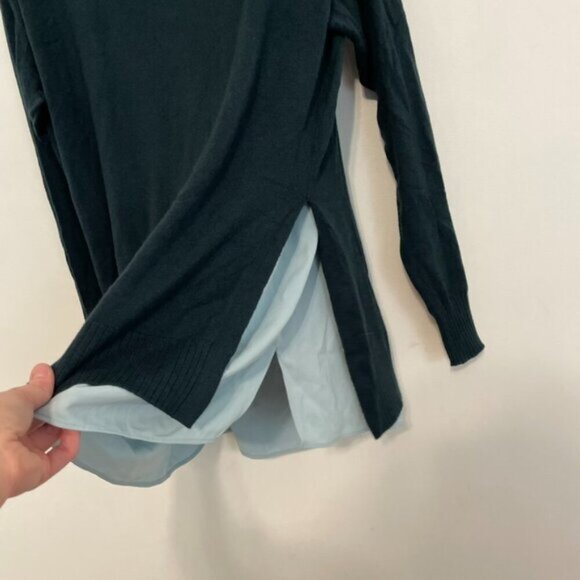 NEW NWT ANN TAYLOR Mixed Media Mock Neck Sweater Teal Green Blue Layered Twofer - Picture 9 of 14